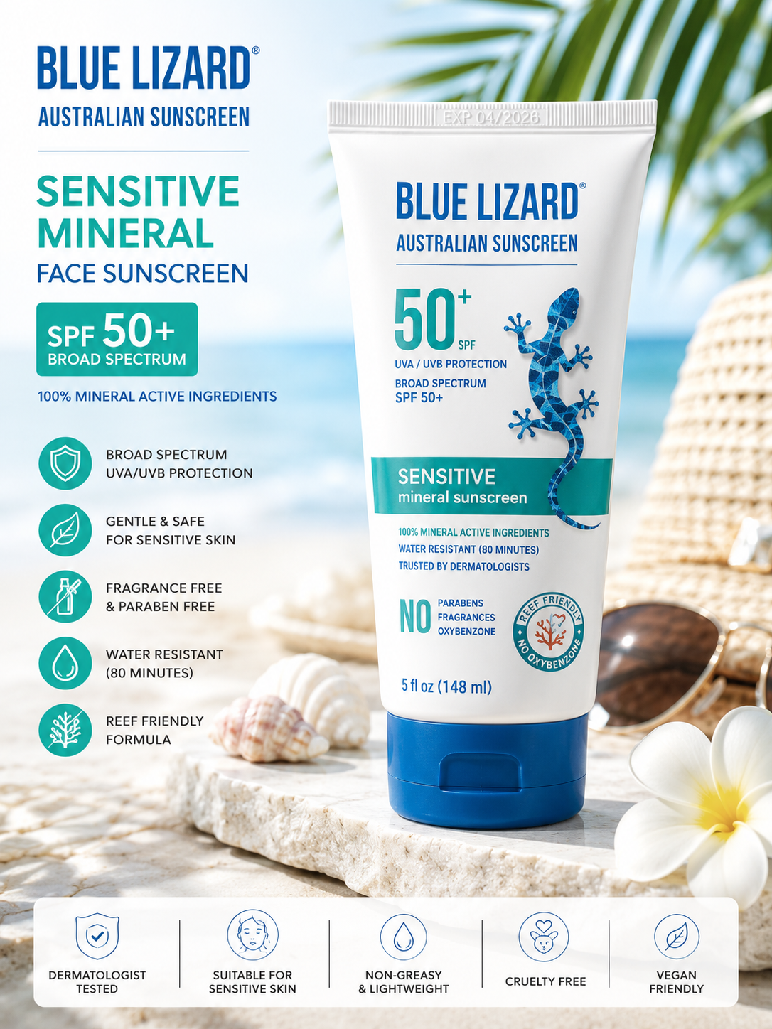 Blue Lizard Sensitive Mineral Face Sunscreen SPF 50+