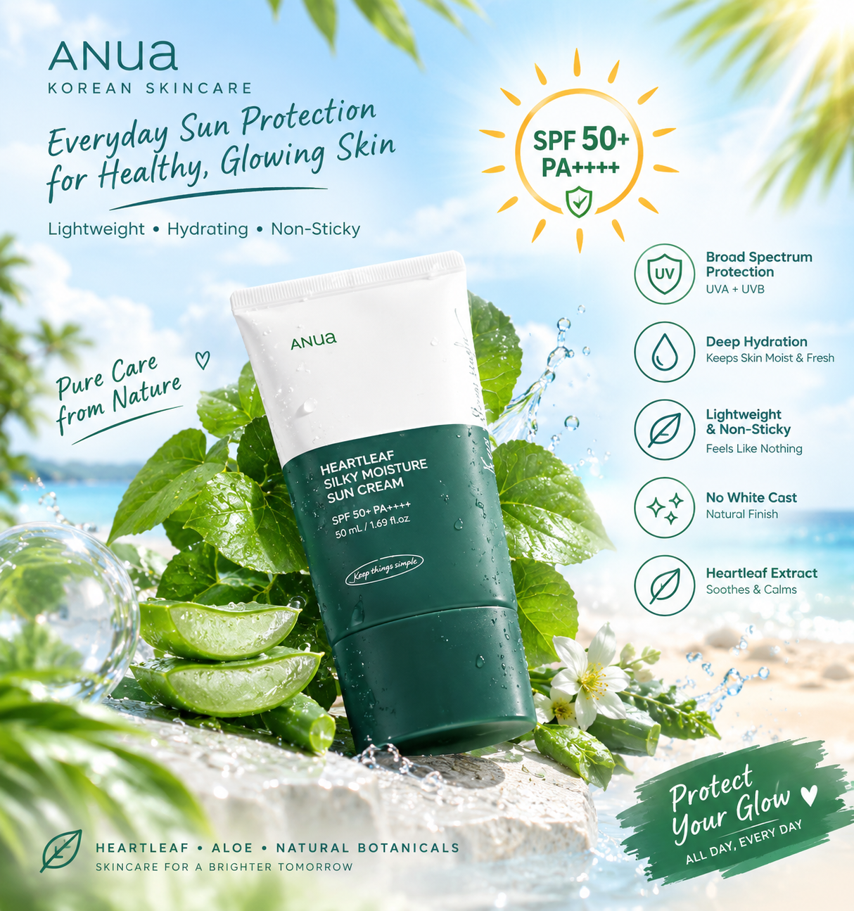 Anua Heartleaf Silky Moisture Sun Cream SPF50+ PA++++